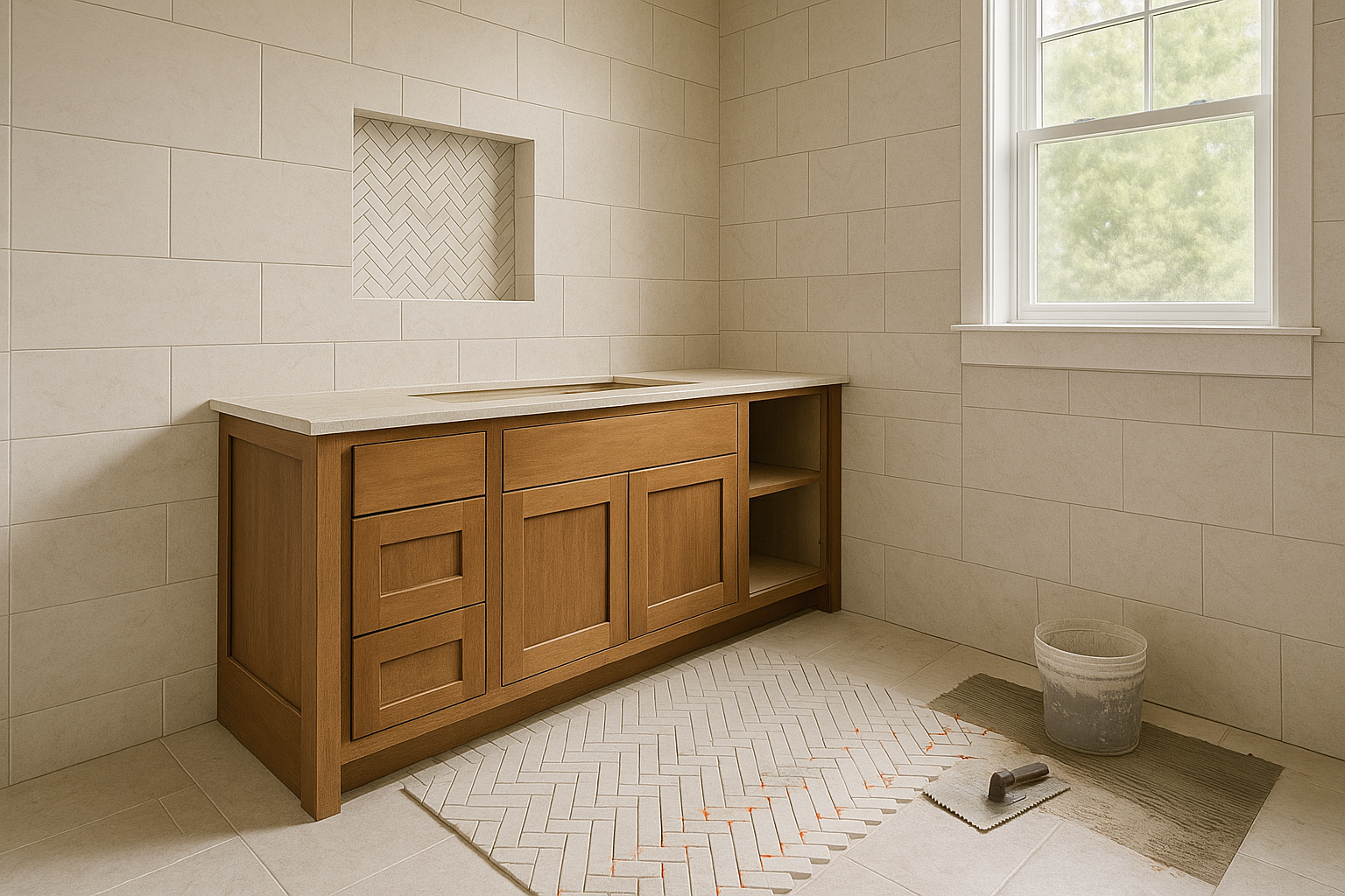 Tile installation and vanity setup
